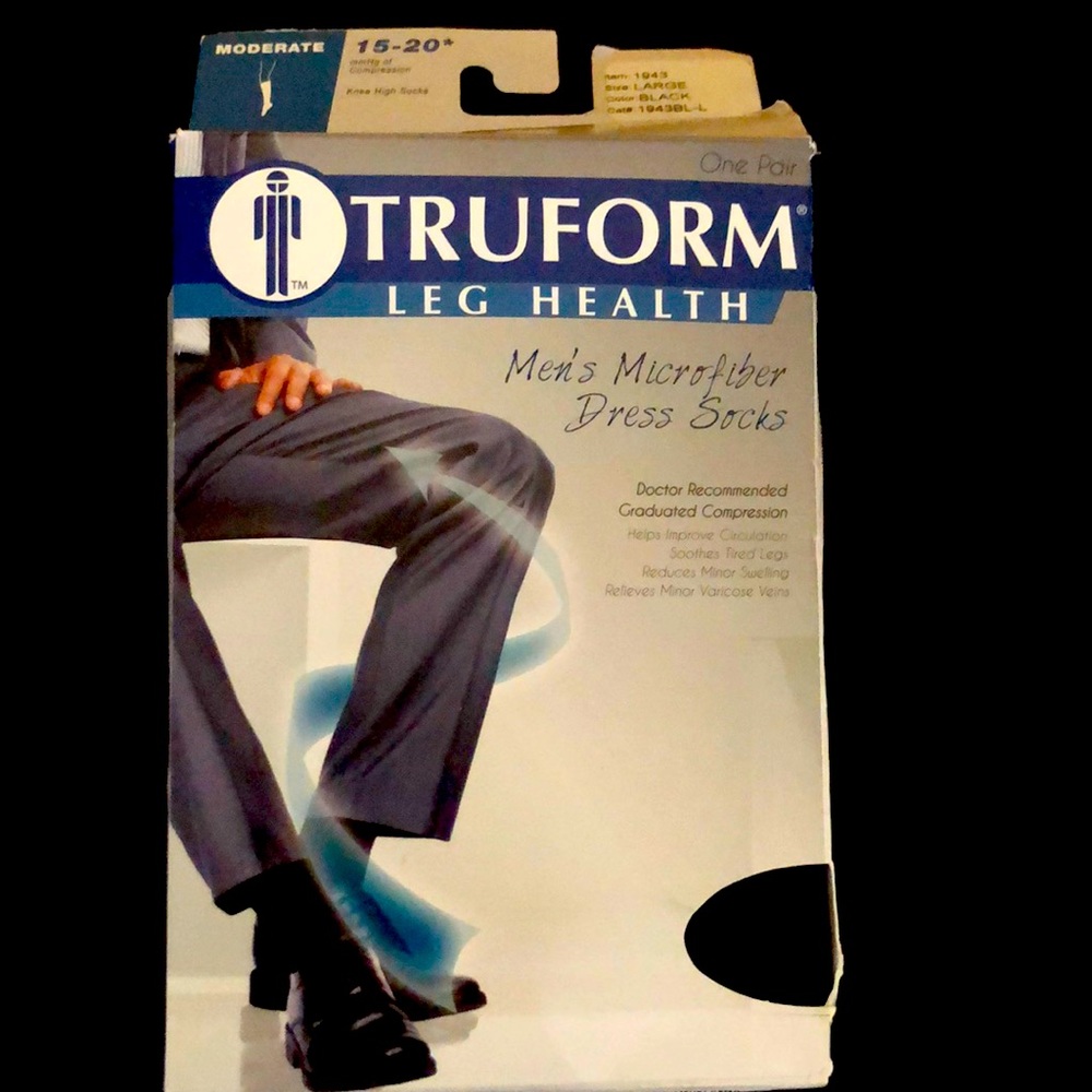 TRUFORM Black LARGE 15-20 mmHg of Compression Knee High Dress Socks